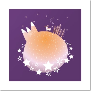 "Home Planet" in orange, purple, and white with a ring of white stars - a whimsical world Posters and Art